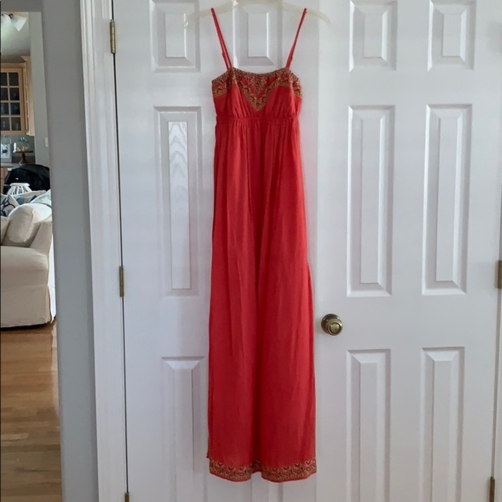 THEME Coral Embroidered Casual Maxi Dress/Cover Up